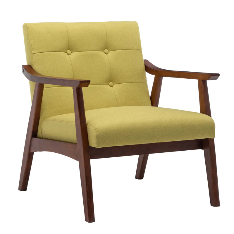 Banassak 28.5" Wide Fabric Tufted Armchair With Solid Wood Frame, Bumblebee Yellow Linen Blend