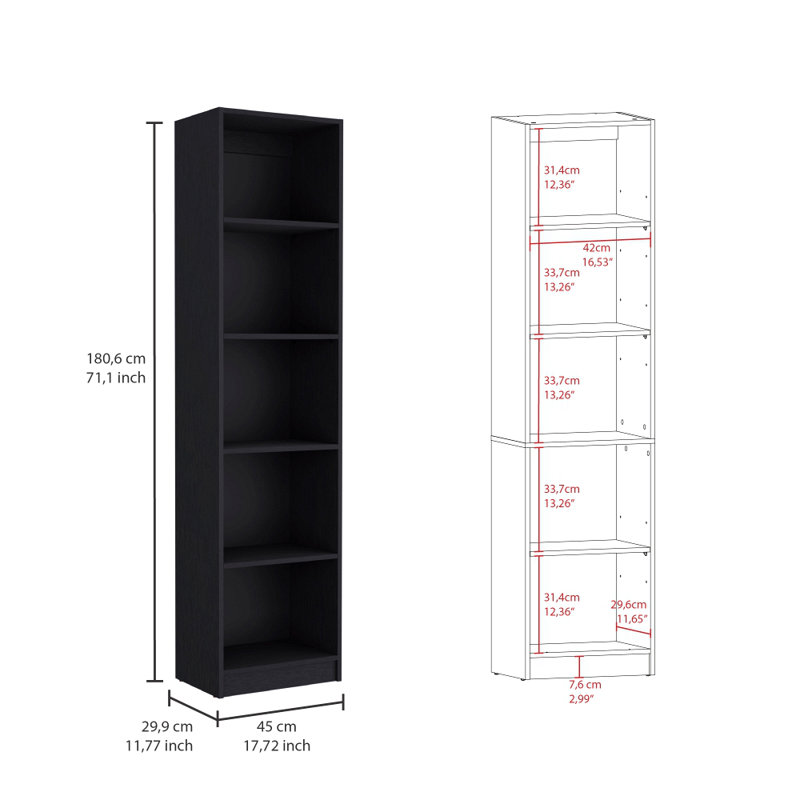 Bibliothèque Bkhome, Black, Individuel, (5 Shelves) 71.1" H x 17.72" W x 11.77" D