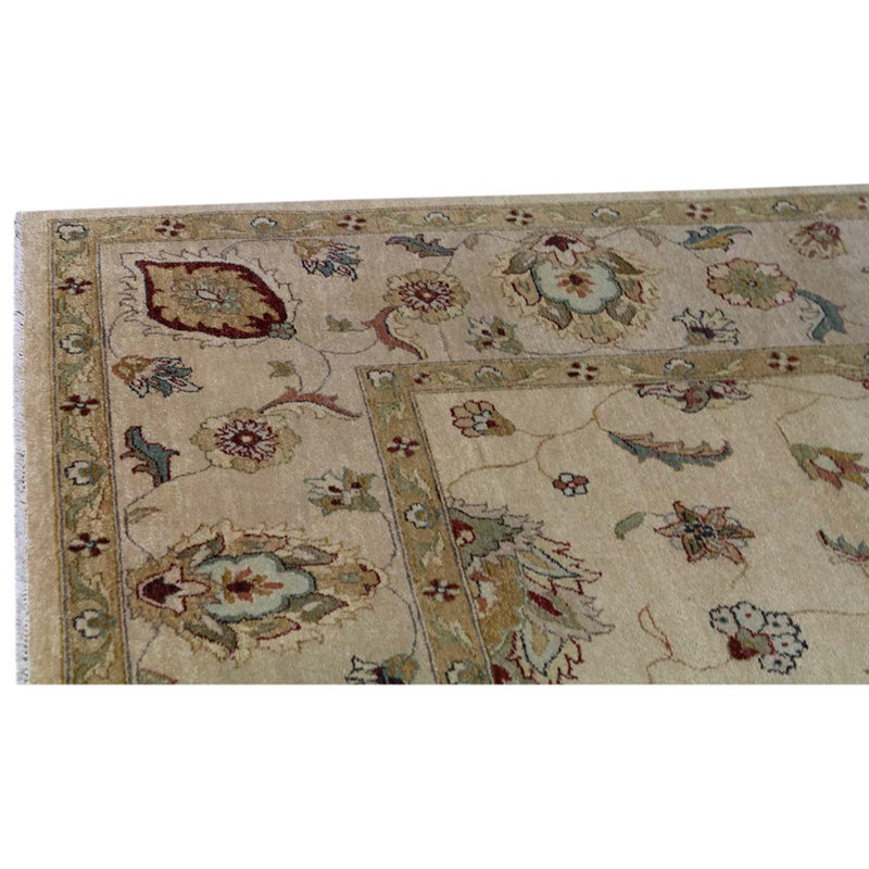 Tapis oriental en laine tissé à la main en beige / brun / rouge