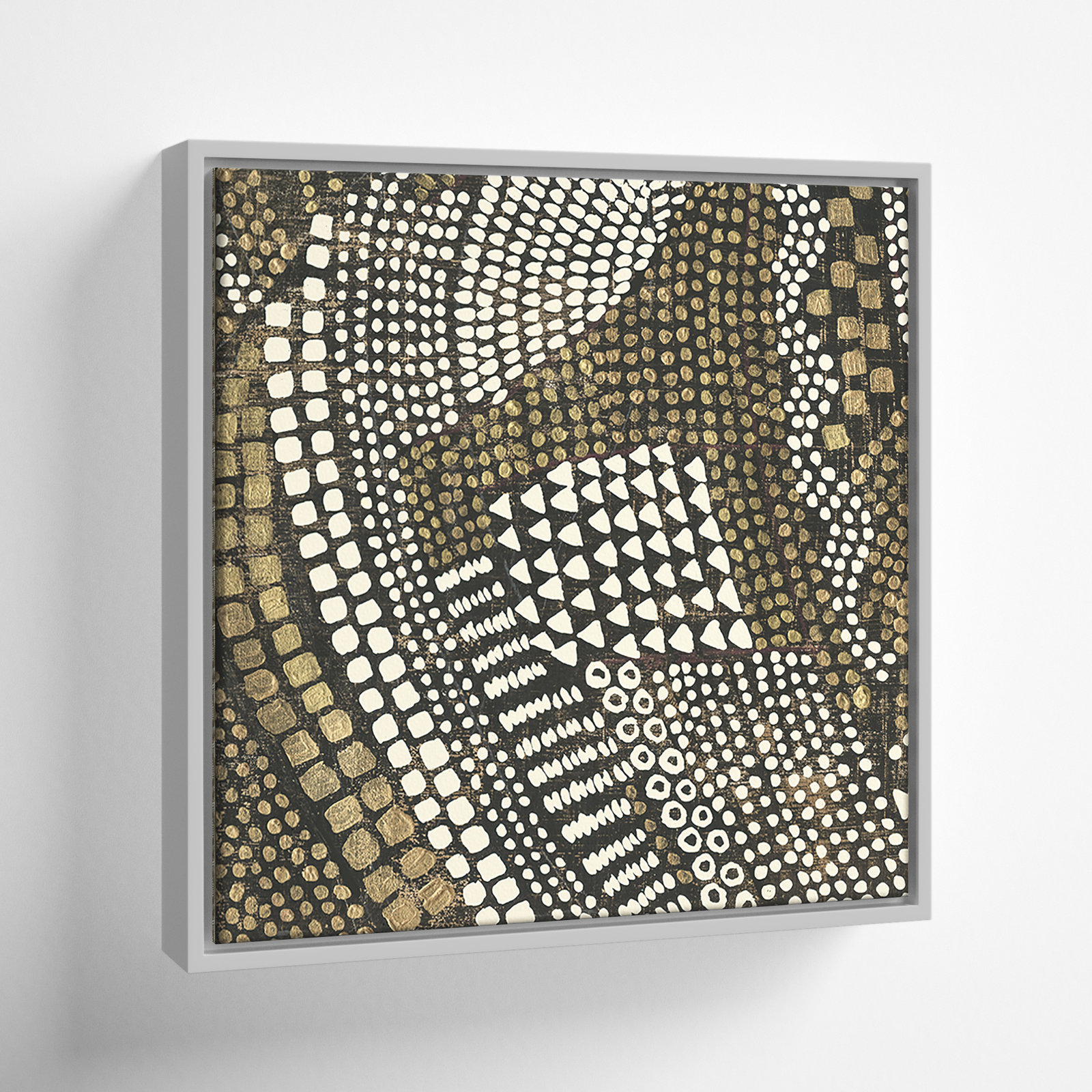 Bergen "Reaching Gold III" Painting, 13.5" H x 13.5" W x 2" D, White Framed