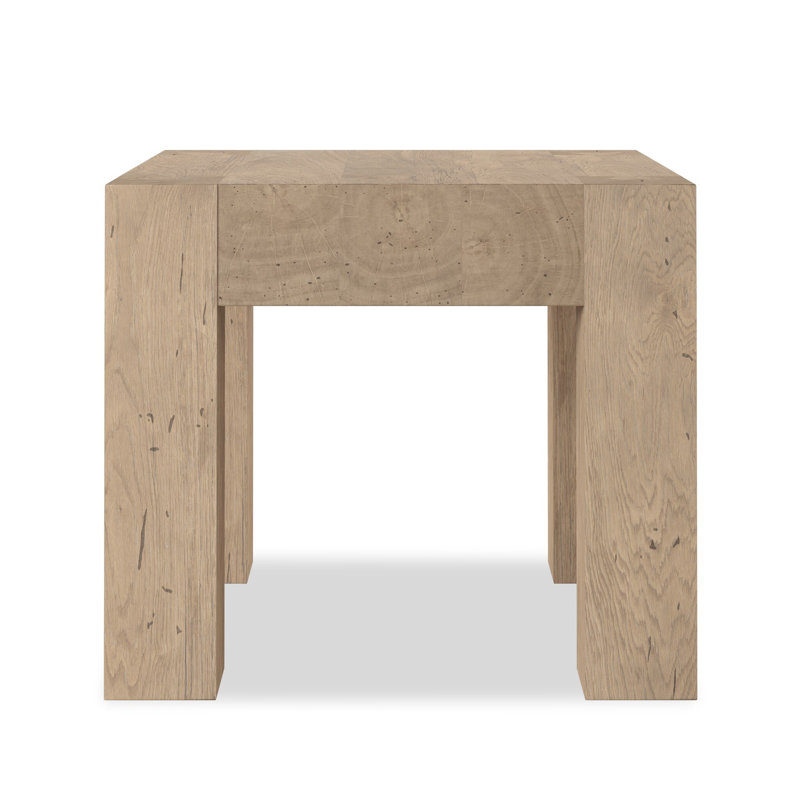 Abaso Oak End Table, Whitewash Rustic Wormwood Oak