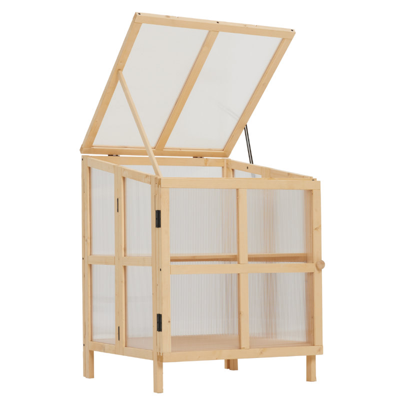 23.6"W Cold Frame, 2 Tier Portable Wooden Greenhouse Cold Frame Raised Planter Box With Shelves