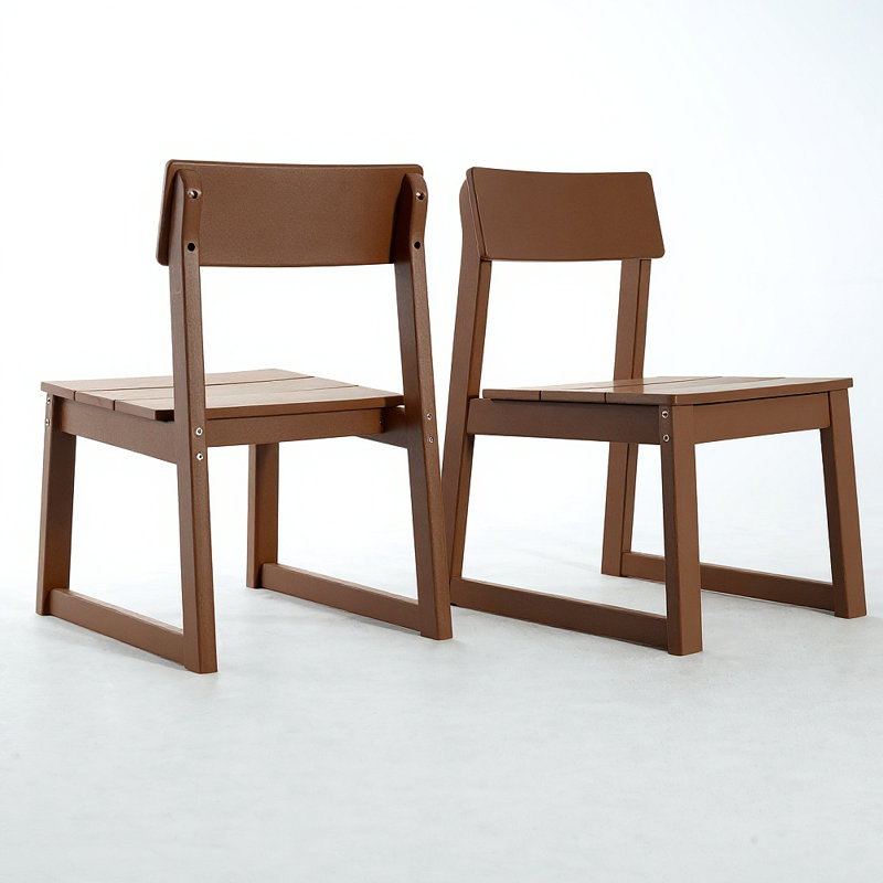 Ensemble de 2 chaises d'extérieur et de jardin en PEHD de style moderniste, Brun