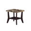 Ensemble de tables basses contemporaines 3 pièces avec dessus en faux marbre, table de centre rectangulaire et deux tables de bout assorties, finition brune avec tablettes de rangement intégrées