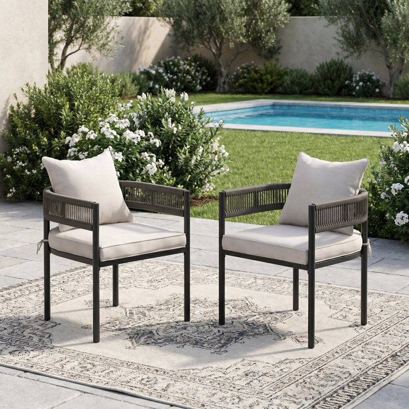 Chaise d'extérieur en osier avec coussins, Blanc