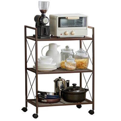 Mesh Shelving Unit, 3-Tier Metal Storage Rack With Wheels, With X Side Frames, 23.6-Inch Width, For Entryway, Kitchen, Industrial Style