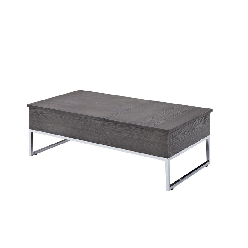 Beckwith Lift Top Coffee Table in Gray Oak and Chrome, 14" H x 47" W x 20" D