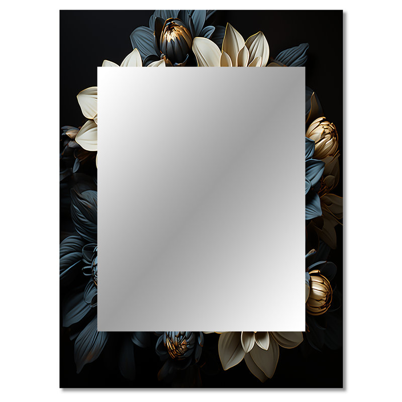 Mums Noir Black Enchantment I - Mums Mirror, Traditional Unique Wall Mirror, Printed Metal Art, 40" x 30"