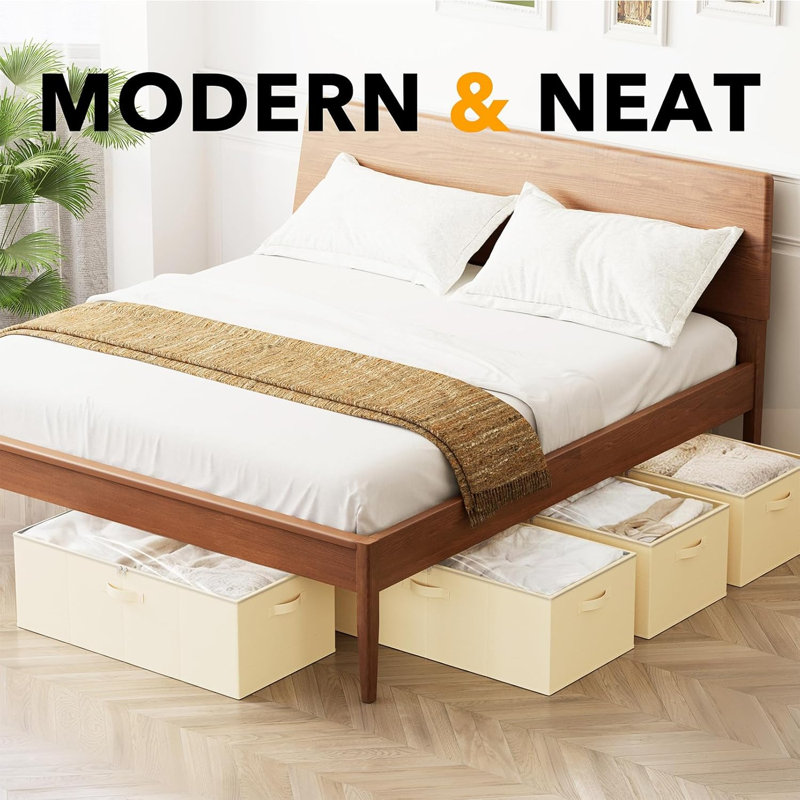 Beige 10" High Plastic Underbed Storage Containers with Lids, 4-Pack