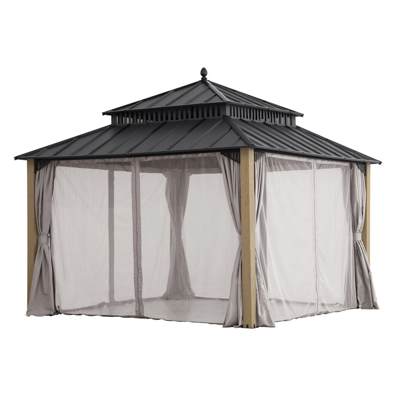 Poteau en bois de cèdre avec rideaux et moustiquaire en acier 12 po x 12 pi SUNJoy Kingston, 12 x 12