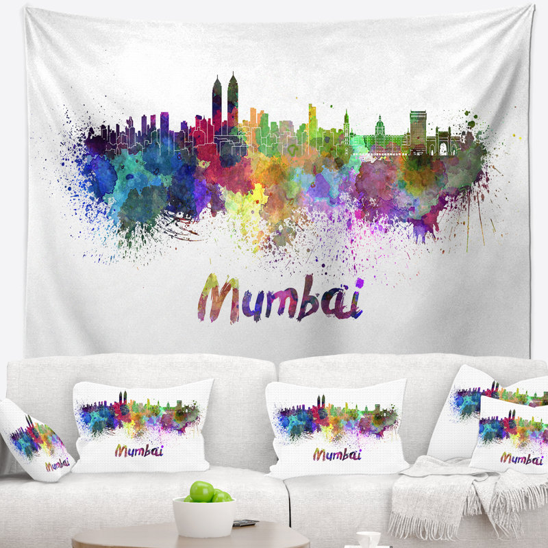 Tapisserie de mumbai skyline Cityscape, H 32 po x l 39 po