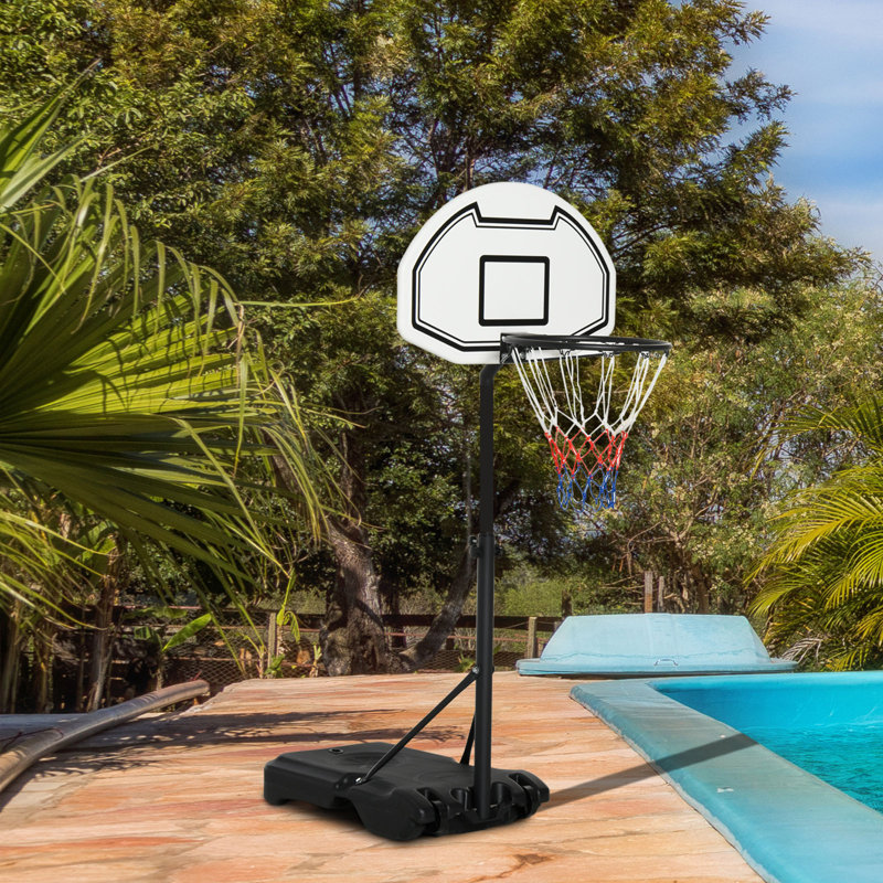 Adjustable Height Black Portable Poolside Basketball Hoop with Polypropylene Backboard