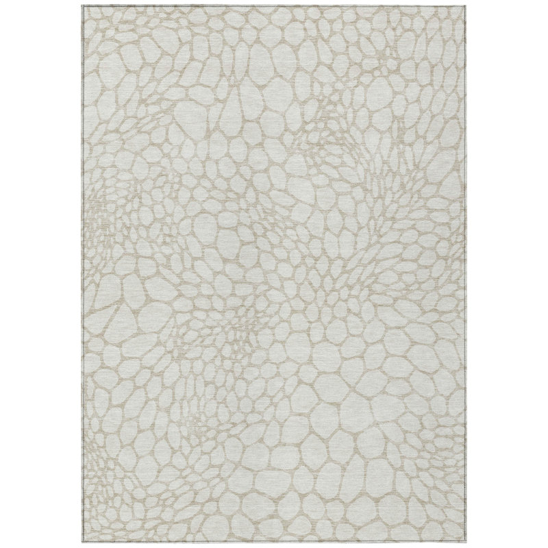 Tapis extérieur lavable à motif géométrique ivoire et beige 3 pi x 5 pi