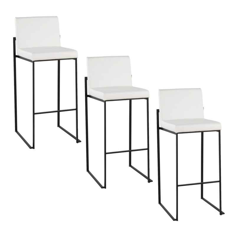 Fuji 30" Contemporary High Back Bar Stools - Set of 3, Faux Leather Upholstered Barstools with Steel Frame for Kitchen Island Seating