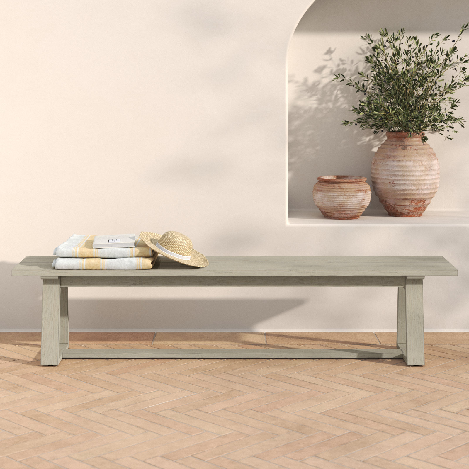 Shea 86.5'' Teak Outdoor Bench, Gray