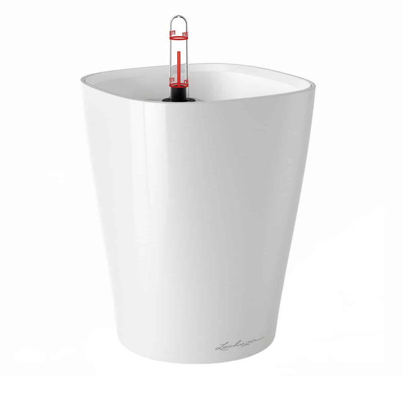 Pot à fleurs carré Deltini avec indicateur de niveau d'eau pour l'intérieur, blanc brillant, White