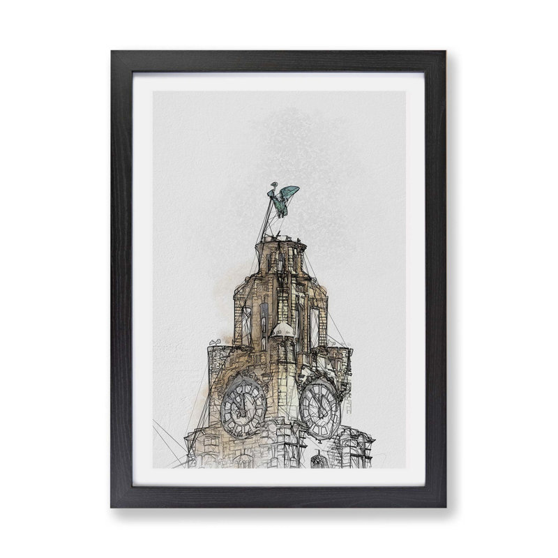 The Liver Building Liverpool - Framed Print, 62cm H x 87cm W x 2cm D, Black