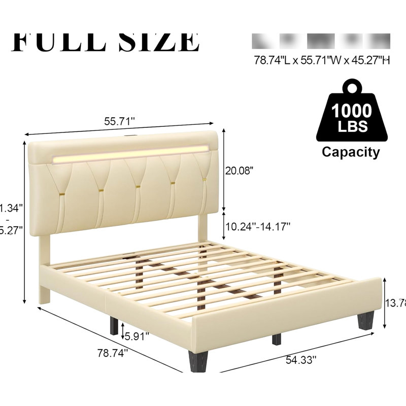 Structure de lit double avec DEL, haut-parleur et tête de lit personnalisable. Conception de chambre à coucher moderne de nuit silencieuse, charge intégrée, fonction de charge d'éclairage en similicuir, tête de lit réglable