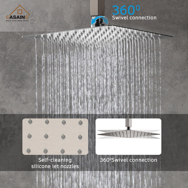 Brushed Nickel Dual Ceiling Mount Rain Shower System with Handheld