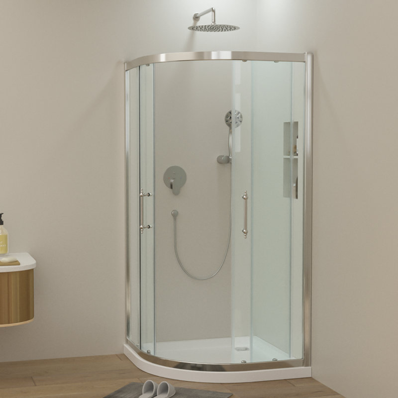 Porte de douche réversible ronde 36 po x l 74,67 po à double porte semi-cadrée (sans base de douche), H 74,67 po x l 36 po