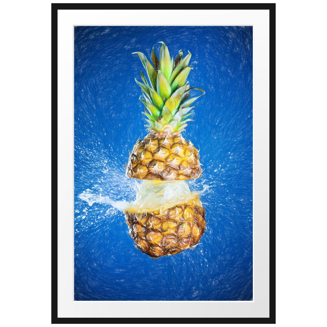 Gerahmtes Poster Ananas mit Wasser Bespritzt