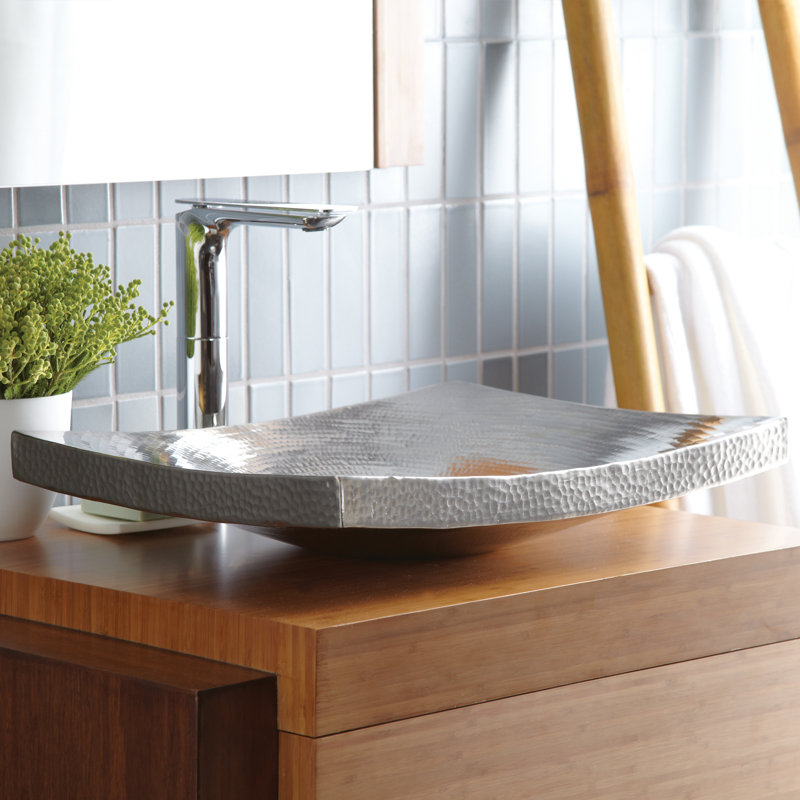 Kohani Hand Hammered Rectangular Vessel Bathroom Sink, Brushed Nickel