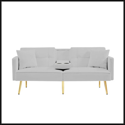 Velvet Futon Sofa Bed With Gold Metal Legs