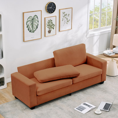 Canapé moderne en velours côtelé de 83 pouces avec siège large et profond, coussins lavables moelleux et accoudoirs larges, canapé confortable de 2 ou 3 places pour le salon ou l’appartement - Magenta