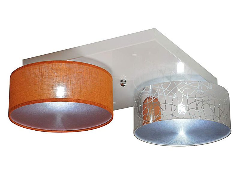 Pulley Fabric Semi Flush Mount, Silver and orange