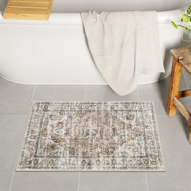 Tapis de bain Boho, tapis de bain kaki vieilli, petits tapis de bain en velours confortable antidérapant, tapis de toilette oriental rétro