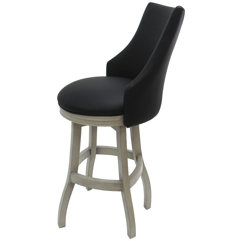 Tabouret pivotant en bois Ridfortore, Noir, Blanc antique, Tabouret de bar (assise de 30 po de hauteur)