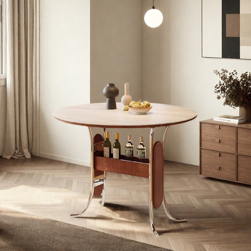 Table ronde exquise et durable au design créatif, Bois manufacturé / ardoise, H 29,52 po x L 39,37 po x l 39,37 po, Beige