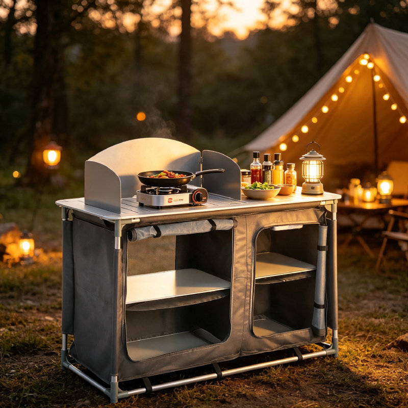 Dutil Rectangular Wood Metal Folding Outdoor Camping Table , 117.5cm cm W 54cm cm D, White/Grey