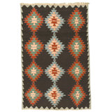High-Quality Hand-Knotted Black And Light Blue Area Rug