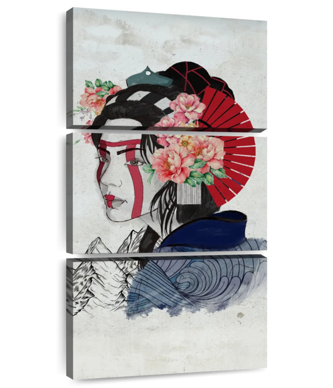 Portrait de femme Geisha, H 32 po x l 15 po