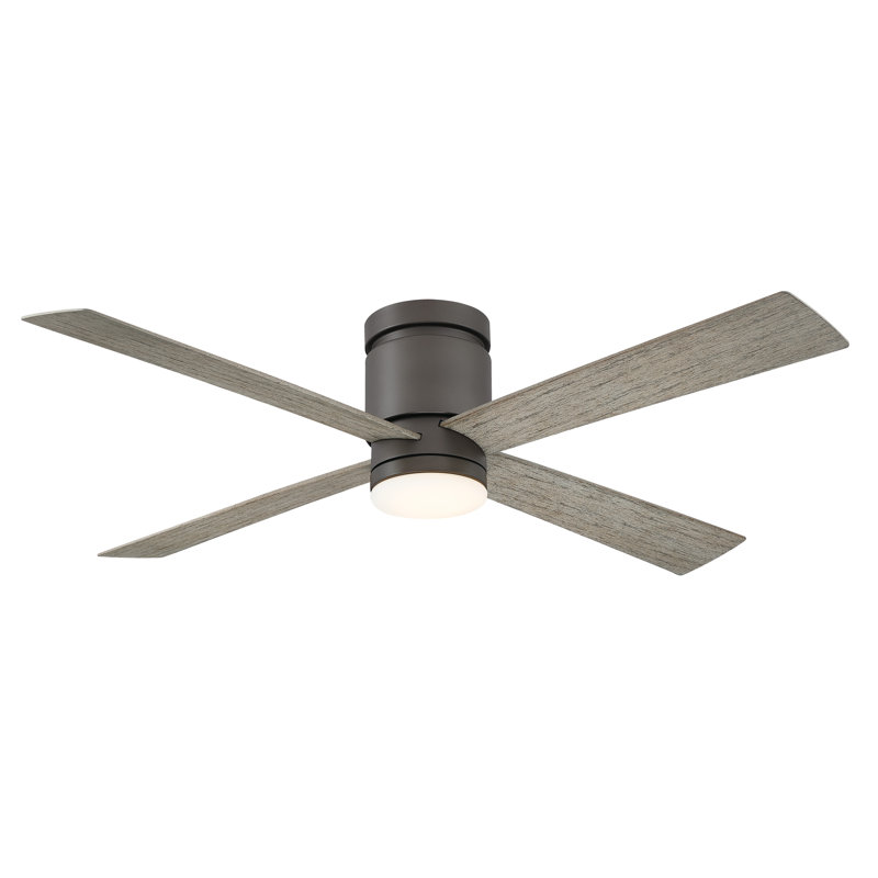 Kwartet 52 inch Indoor/Outdoor Flush Mount Ceiling Fan with LED CCT Select Light Kit and Remote Control - Matte Greige Weathered Wood blades