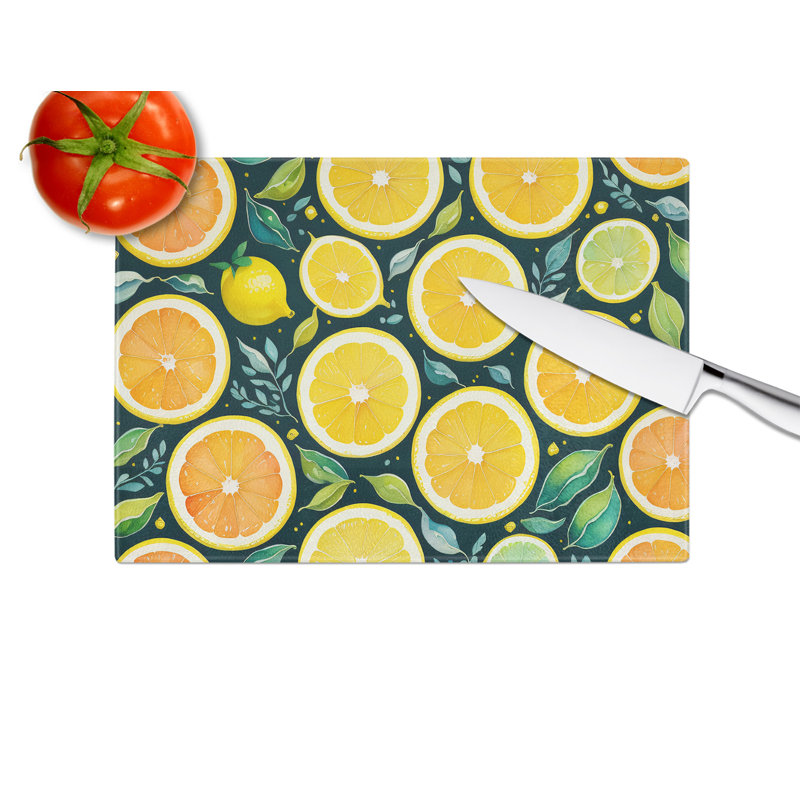 Grande planche à découper en verre avec citrons colorés