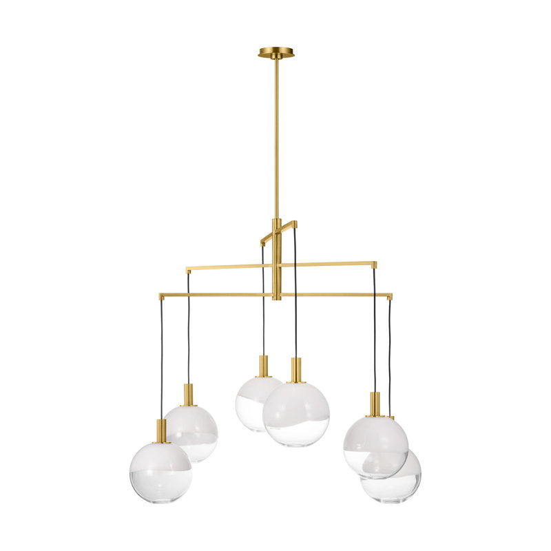 Sean Lavin Torian Dining Room Chandelier With Milk Clear Glass Mix Shade, 6 Lights, Burnished Brass