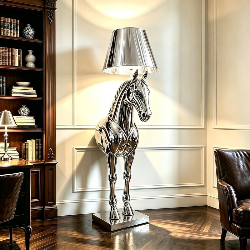 Plastique argenté + verre-acier + lampes sur pied en fer, Argent