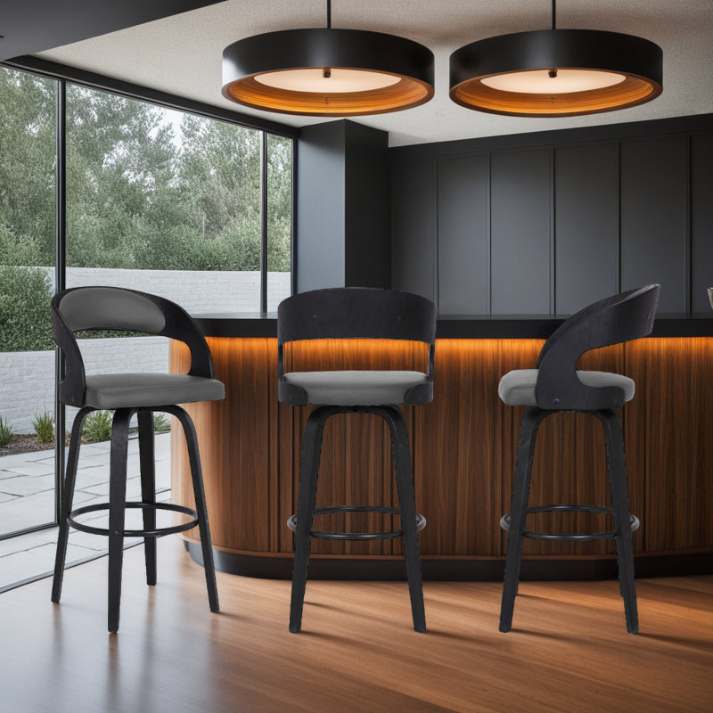 Tabouret de bar pivotant Pensacola, Tabouret de bar (siège d'une hauteur de 30 po), Noir, Gris