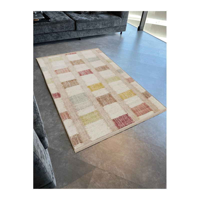 Light Tone Multicolored Geometric Patterned Fringed Vintage Decorative Carpet  Geometric Patterned Creative Modern Decorative Carpet