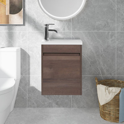 16” Bathroom Vanity Sink Combo For Small Space Wall Mounted Cabinet Set