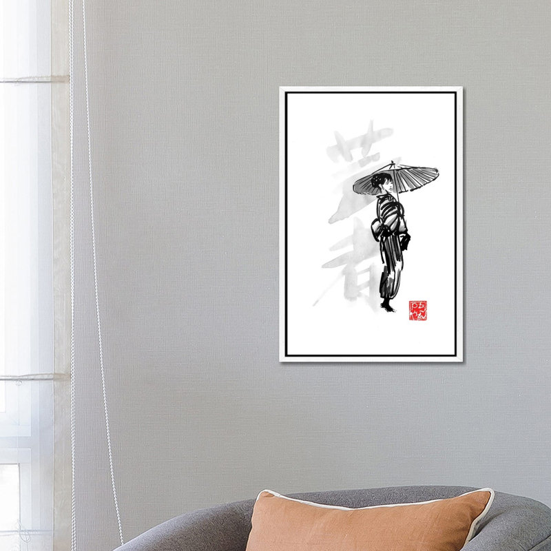 Geisha by Péchane - Painting on Canvas, 66.04 cm H x 45.72 cm W, White Framed