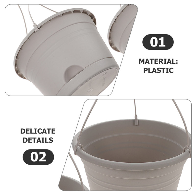Set of 2 Gray Plastic Hanging Flower Pots