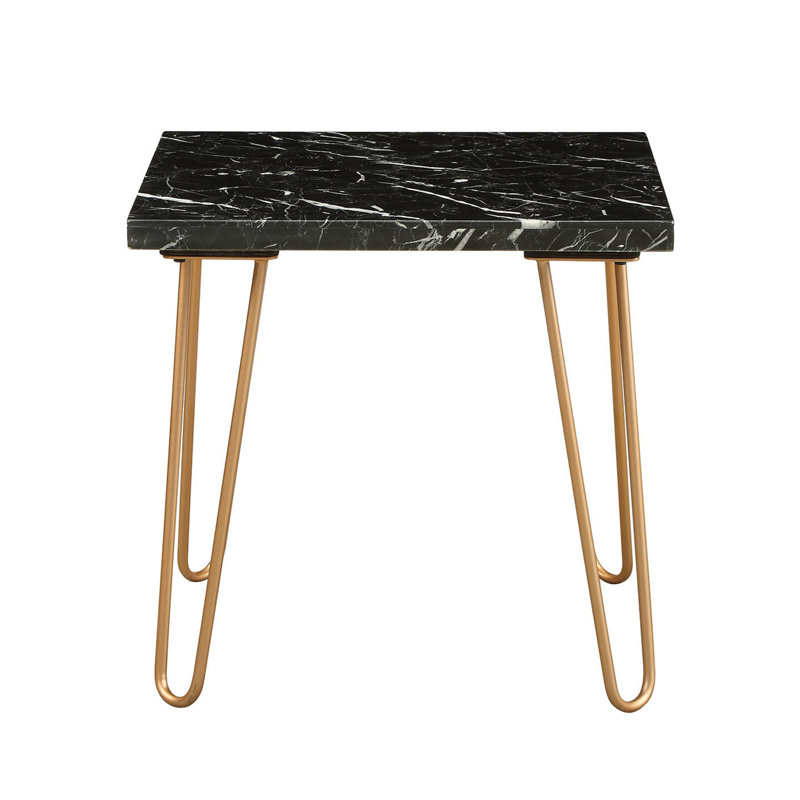 Table de bout carrée en marbre avec base en métal, Noir, Doré