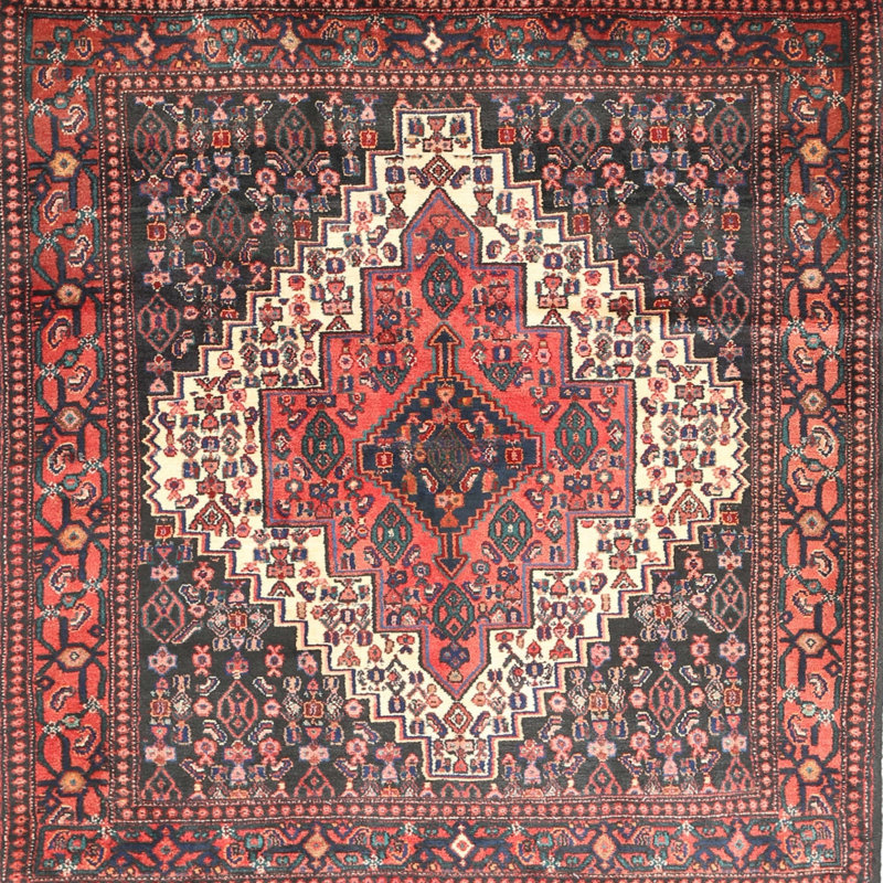 Tapis traditionnel rouge / brun, Carré 4 pi