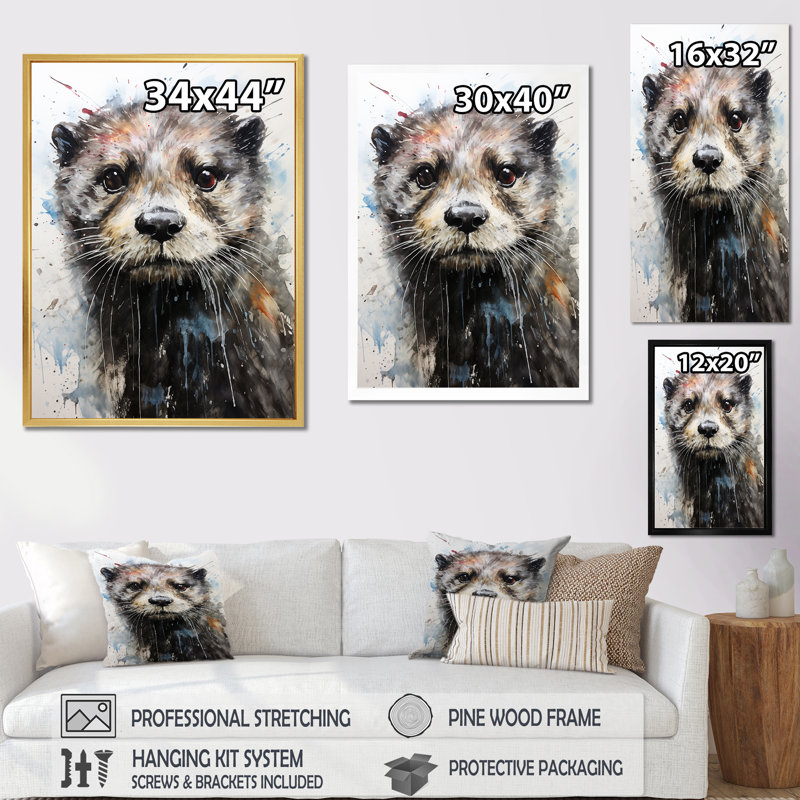 «Otter Playfulness Portrait I», reproduction sur toile, Cadre naturel flottant, 44" H x 34" W