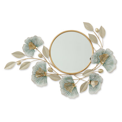 Décoration murale florale en miroir - 27 po x 12 po - Cadre doré