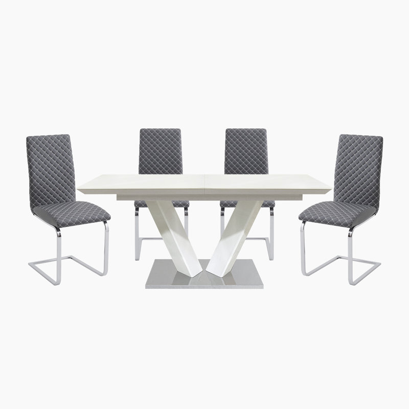 Ensemble de salle à manger Speece moderne et contemporain en bois, 5 pièces, avec table extensible à rallonge papillon et 4 chaises d'appoint en similicuir, 4 places assises