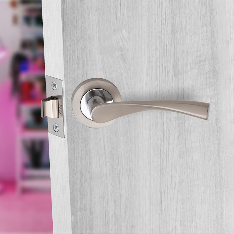 1 Set Astrid Design Modern Door Handles Lever Latch on Round Rose with Tubular Latch & Pair of Hinges
